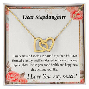 Stepdaughter Bound Inseparable Hearts CZ Necklace Gold Tone Standard Box